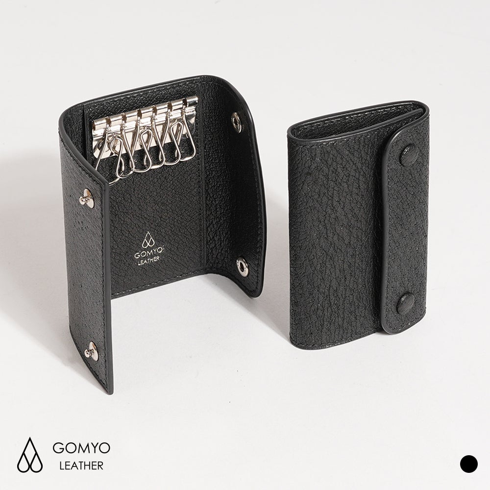 レザー製 黒 キーケース スナップボタン付き 五名レザー 猪革 スナップボタン式 キーケース GOMYO LEATHER | フリー